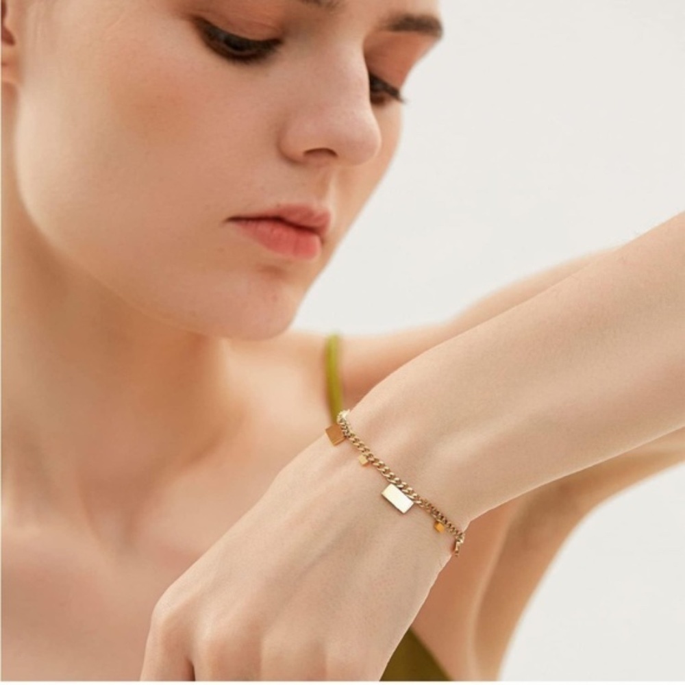Gold 14k Gold Plated Bar Chain Bracelet